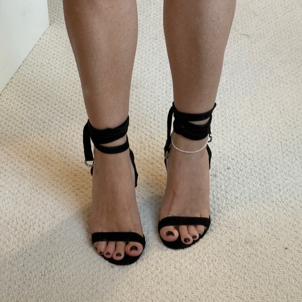 Black suede Ankle-Tie Stiletto Heels for Women